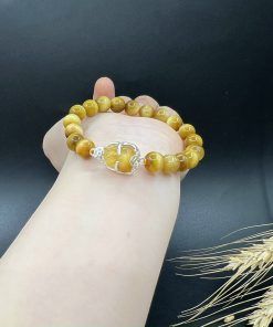 Vòng tay mix tỳ hưu thiên lộc đá mắt hổ vàng tâm bọc bạc